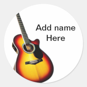 Sticker Rond Ajouter votre nom texte brun acoustique guitare éd