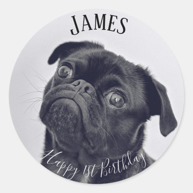 Sticker Rond Ajouter votre propre photo Anniversaire nom Sticke (Devant)