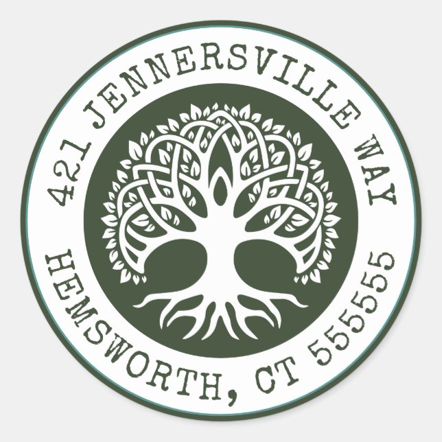 Sticker Rond Ajouter votre texte | Adresse de l'arbre celtique (Devant)