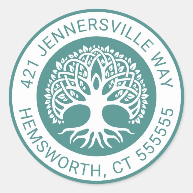Sticker Rond Ajouter votre texte | Adresse de l'arbre celtique (Devant)