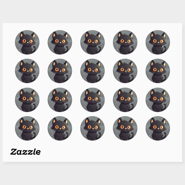 Sticker Rond Ajoutez votre propre chatte ronde en chat noir mig (Feuille)