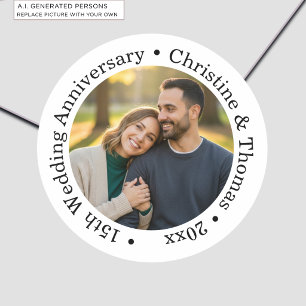 Sticker Rond Ajoutez votre propre photo de couple 15e anniversa