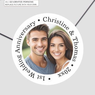 Sticker Rond Ajoutez votre propre photo de couple 1er anniversa