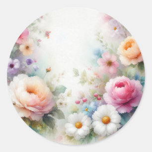 Sticker Rond Ajoutez Votre Texte Modèle Vierge Fleurs Colorées