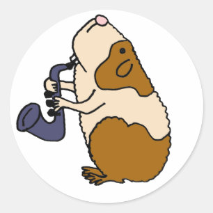 Sticker Rond AK- Cochon de Guinée Jouer au saxophone