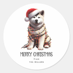 Sticker Rond Akita Christmas Dog