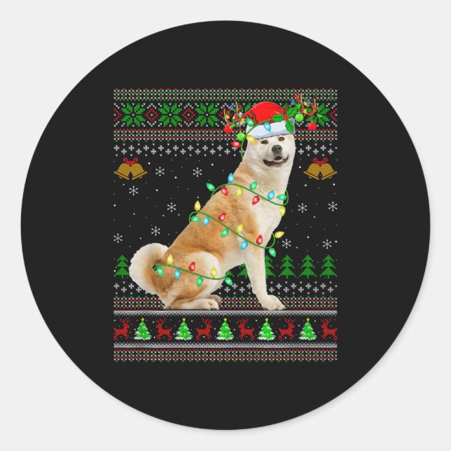 Sticker Rond Akita Inu Dog Ugly Christmas Sweaters Holiday Sant (Devant)