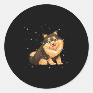 Sticker Rond Akita Inu Dog Xmas Lumières Père Noël Noël