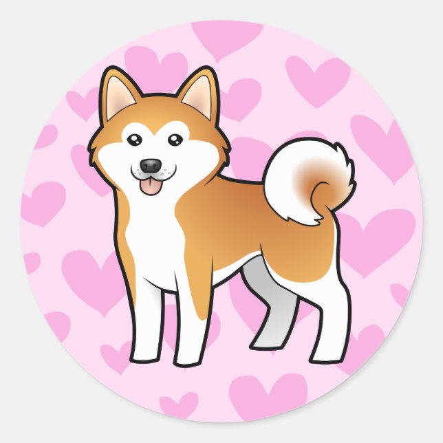 Sticker Rond Akita Inu / Shiba Inu Love (Devant)