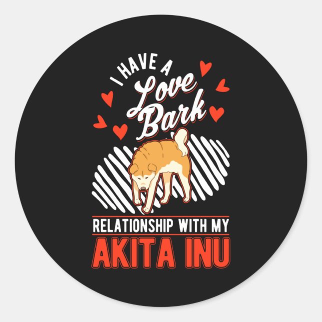 Sticker Rond Akita Inu Valentines Day Japanese Akita  (Devant)