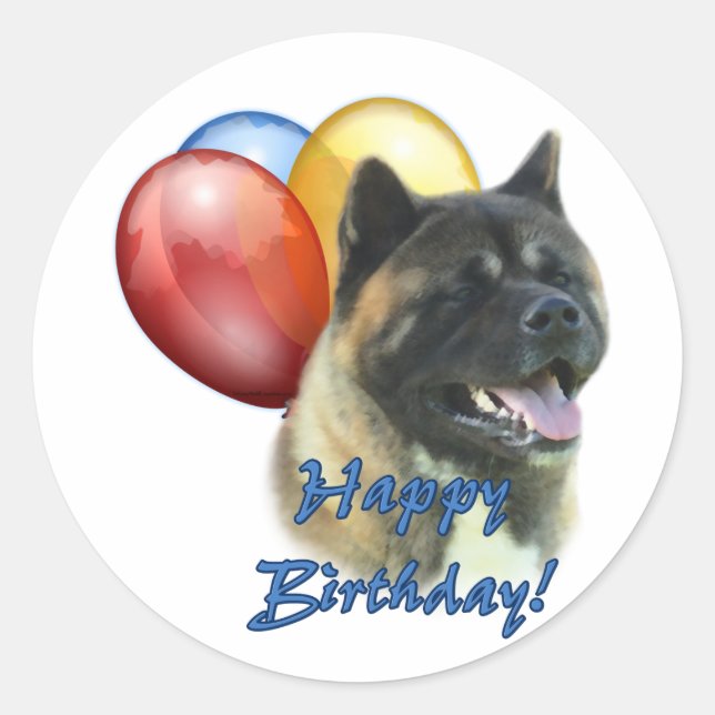 Sticker Rond Akita Joyeux Ballons d'anniversaire (Devant)