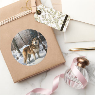 Sticker Rond Akita Laisser Neige Noël