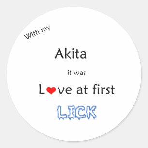 Sticker Rond Akita Love à l'autocollant First Lick