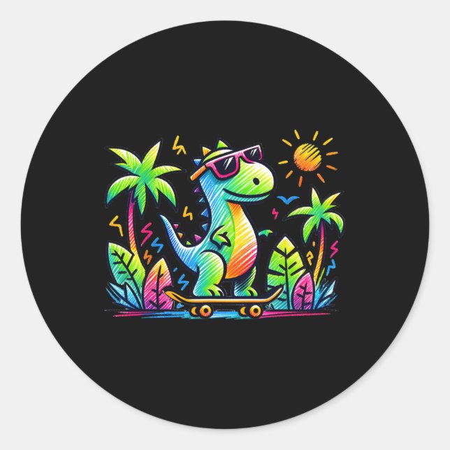 Sticker Rond Al Esthétique Kidcore Dinosaure Skateboard Doodle (Devant)