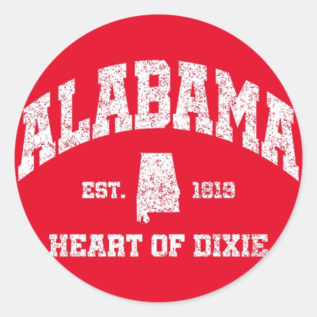 Sticker Rond Alabama, Coeur de Dixie (Devant)