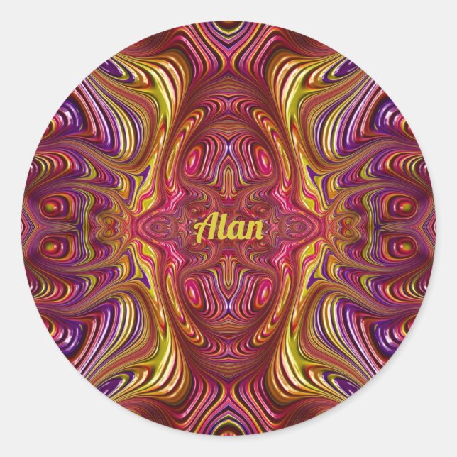 Sticker Rond ALAN ~ Dessin fractal multicolore ~  (Devant)