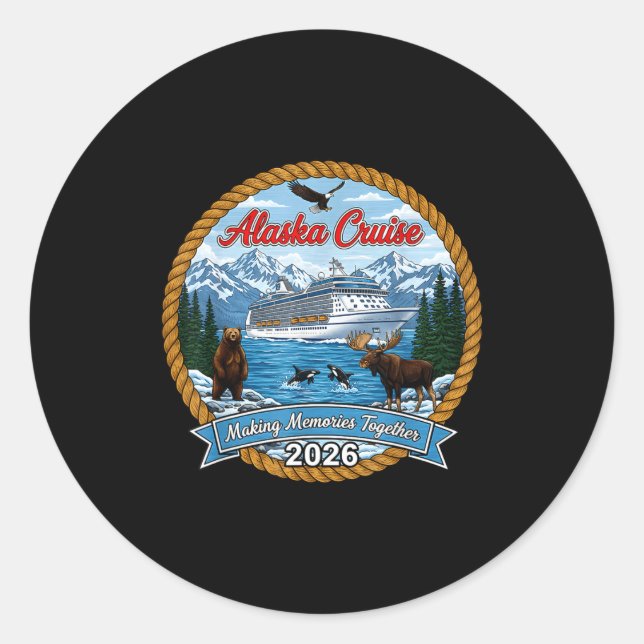 Sticker Rond Alaska Cruise 2026 Matching Friends And Family Gro (Devant)