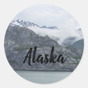 Sticker Rond Alaska Rocky Stone Mountain Vue océan