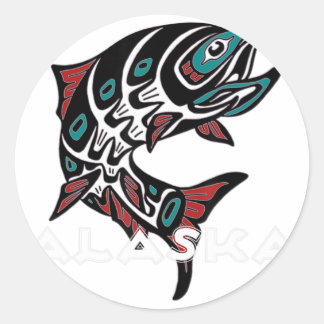 Sticker Rond Alaska Saumon Fishing Native American Indigenous T