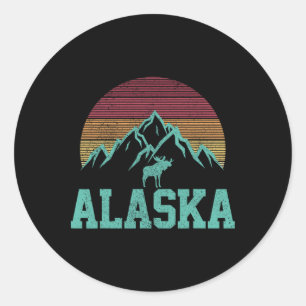 Sticker Rond Alaska Vintage Élan Extérieur Nature Randonnée Sou