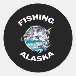 Sticker Rond Alaskan Fish Alaska's Wild Saumon Souvenir Pêche