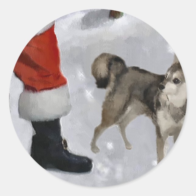 Sticker Rond Alaskan Klee Kai Cadeaux de Noël (Devant)