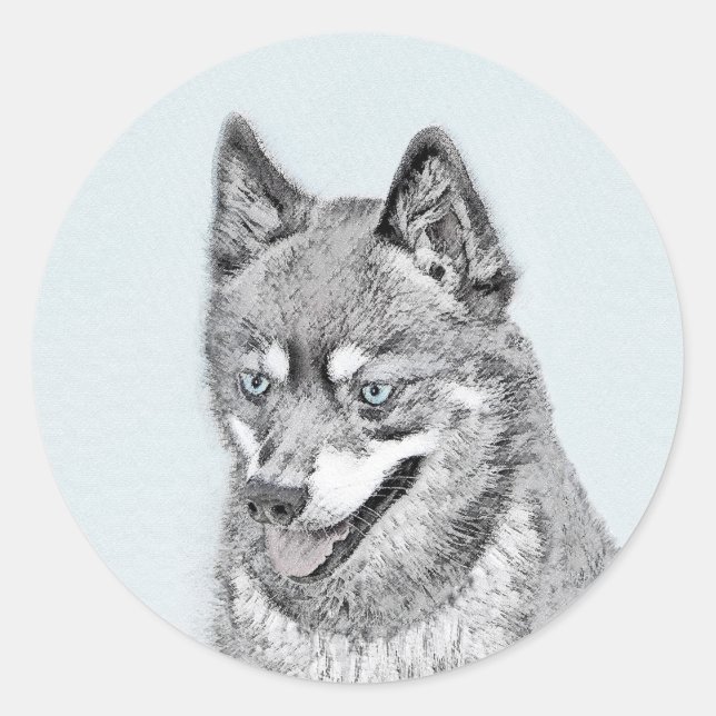 Sticker Rond Alaskan Klee Kai Peinture - Cute Original Chien Ar (Devant)