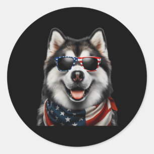 Sticker Rond Alaskan Malamute Chien 4 juillet American Incepte