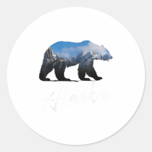 Sticker Rond Alaskien Ours Grizzly Alaska State Souven