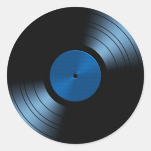 Sticker Rond Album rétro vinyle en bleu
