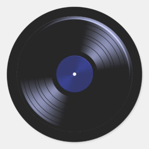Sticker Rond Album rétro vinyle en bleu