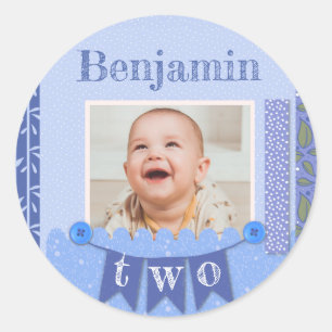 Sticker Rond Album scrapbooking bleu pour le 2ème anniversaire 
