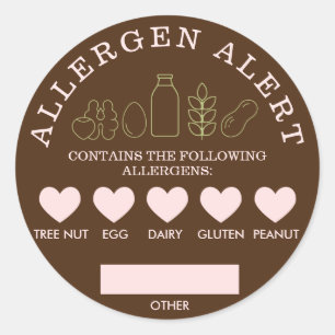 Sticker Rond Alerte aux allergènes Brun Blush Pistache