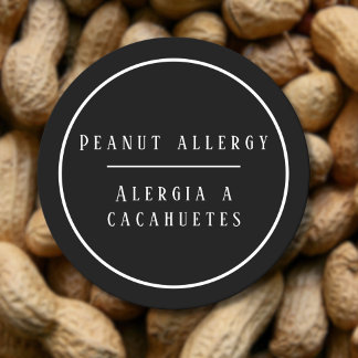 Sticker Rond Alerte d'allergie à l'arachide noire et blanche