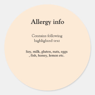 Sticker Rond alerte d'allergie alimentaire ajouter le nom des a