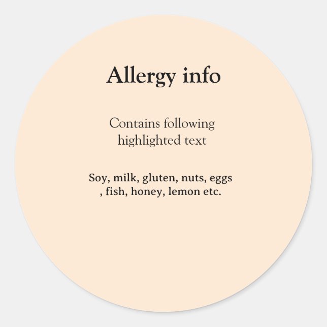 Sticker Rond alerte d'allergie alimentaire ajouter le nom des a (Devant)