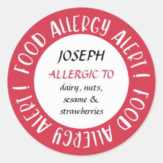 Sticker Rond Alerte d'allergie alimentaire personnalisée rouge