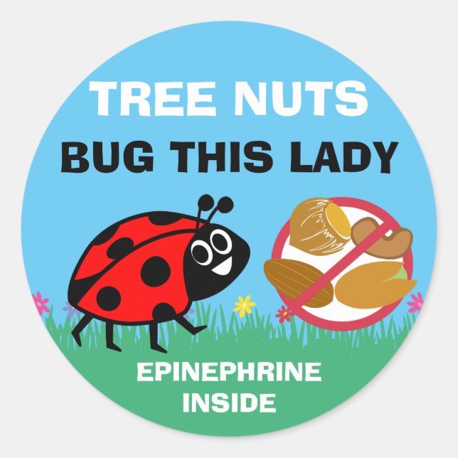 Sticker Rond Alerte d'allergie aux noix d'arbre Épinephrine Lad (Devant)