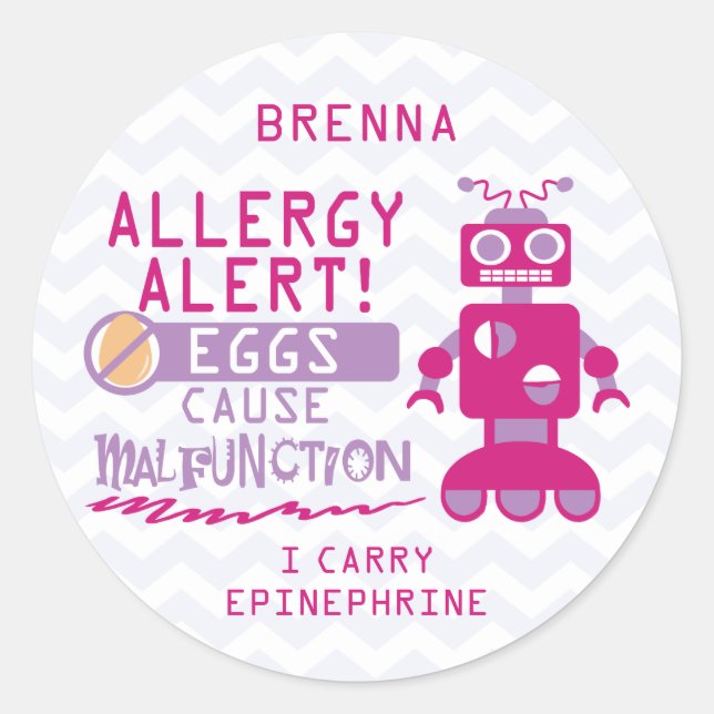 Sticker Rond Alerte d'allergie aux oeufs de robots roses person (Devant)