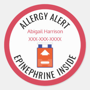 Sticker Rond Alerte d'allergie customisée Épinephrine à l'intér