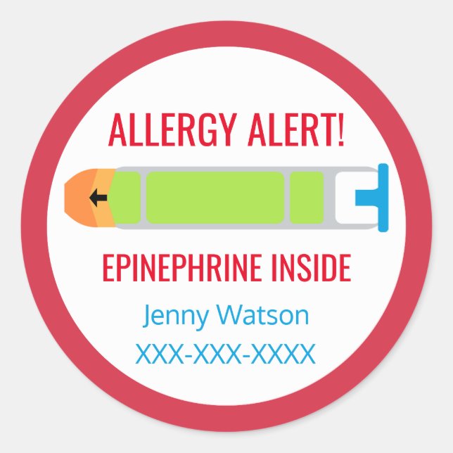 Sticker Rond Alerte d'allergie customisée Épinephrine à l'intér (Devant)