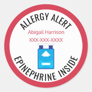 Sticker Rond Alerte d'allergie customisée Épinephrine à l'intér