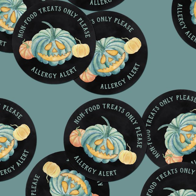 Sticker Rond Alerte d'allergie Turquoise Citrouille Halloween (Créateur téléchargé)