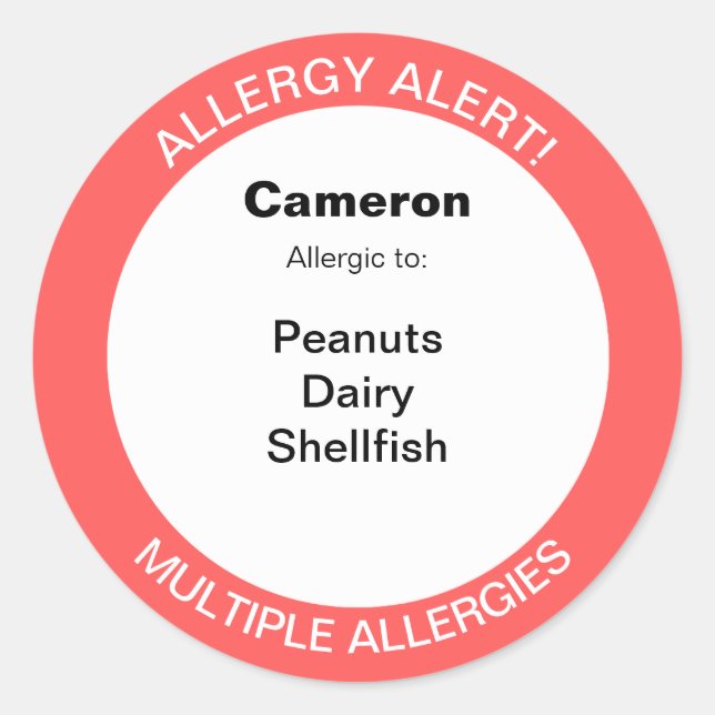 Sticker Rond Alerte d'allergies alimentaires multiples modifiab (Devant)