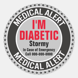 Sticker Rond Alerte Médicale De Chien Diabétique En Coque D'Urg