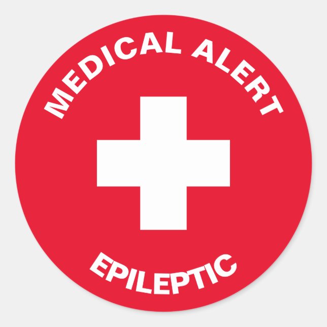 Sticker Rond Alerte Médicale personnalisée rouge épileptique (Devant)