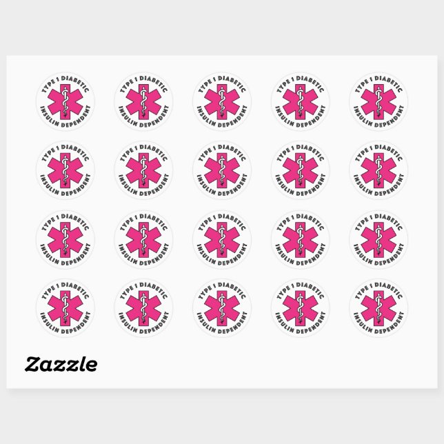 Sticker Rond Alerte Médicale T1d [Fuschia] (Feuille)