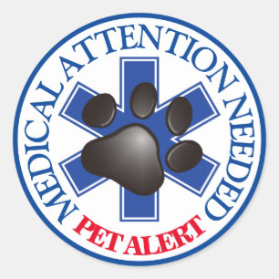 Sticker Rond Alerte pour animaux de compagnie Attention Médical