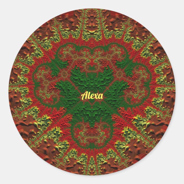 Sticker Rond ALEXA JOLI 3D ! Or, Rouge et Vert ~    (Devant)