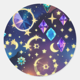 Sticker Rond Alexandrite Saphir Lune Céleste Luxe Gemme 